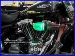 3D EAGLE GREEN LED Air Cleaner Intake Filter Harley Motorcycle Elbow Point Cone