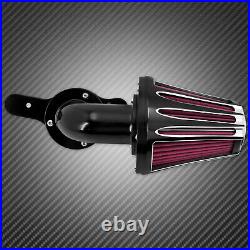 Black Cone CNC Gauge Air Cleaner Filter with Red Intake Element Fits For Harley