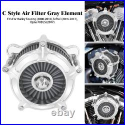 Chrome Aluminum Air Cleaner Filter with Gray Intake Element Kit Fits For Harley