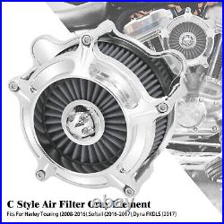 Chrome Aluminum Air Cleaner Filter with Gray Intake Element Kit Fits For Harley