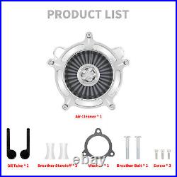 Chrome Aluminum Air Cleaner Filter with Gray Intake Element Kit Fits For Harley