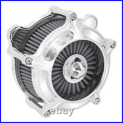 Chrome Aluminum Air Cleaner Filter with Gray Intake Element Kit Fits For Harley