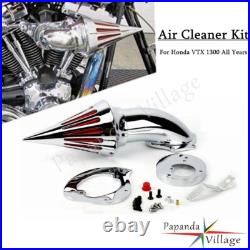 Chrome Billet Alu Cone Spike Air Cleaner Intake Filter Kit For Honda VTX VTX1300