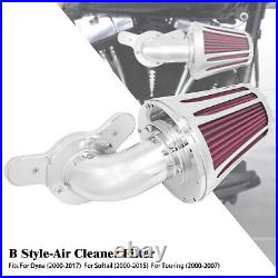 Chrome Cone Aluminum Air Cleaner Filter with Red Intake Element Fits For Harley