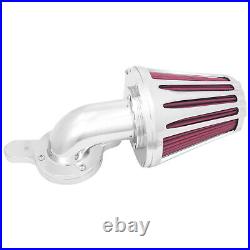 Chrome Cone Aluminum Air Cleaner Filter with Red Intake Element Fits For Harley