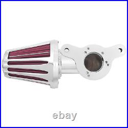 Chrome Cone Aluminum Air Cleaner Filter with Red Intake Element Fits For Harley