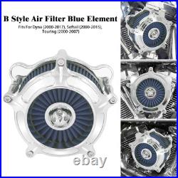 Chrome Turbine Air Filter Blue Intake For Harley Softail Fat Boy Breakout 00-15