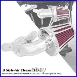 Cone Chrome Air Filter Red Intake For Harley Dyna Low Rider Street Bob 2000-2017
