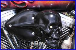 Motorcycle Skull Air Cleaner LED Light Eyes, Spring Jaw, Aluminum Finish