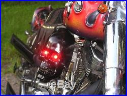 Motorcycle Skull Air Cleaner LED Light Eyes, Spring Jaw, Aluminum Finish