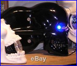 Motorcycle Skull Air Cleaner LED Light Eyes, Spring Jaw, Ebony Semi Gloss Finish