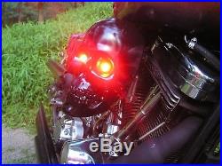 Motorcycle Skull Air Cleaner LED Light Eyes, Spring Jaw, Ebony Semi Gloss Finish