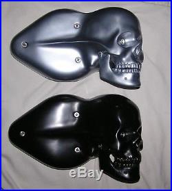 Motorcycle Skull Air Cleaner LED Light Eyes, Spring Jaw, Gun Metal Grey Finish