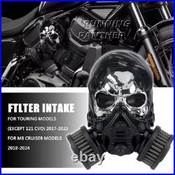 New Aluminum Skull Air Cleaner Filter Intake Kit For M8 Cruiser Models 2018-2024