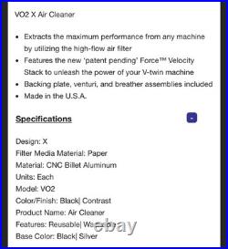 VANCE & HINES VO2 X Air Cleaner Black & Silver 42341 Dyna 1999-2017 (Harley)